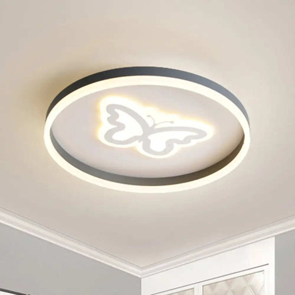 Grey Acrylic Led Ceiling Lamp: Modern Circular Flush Light With Butterfly/Loving Heart Design For