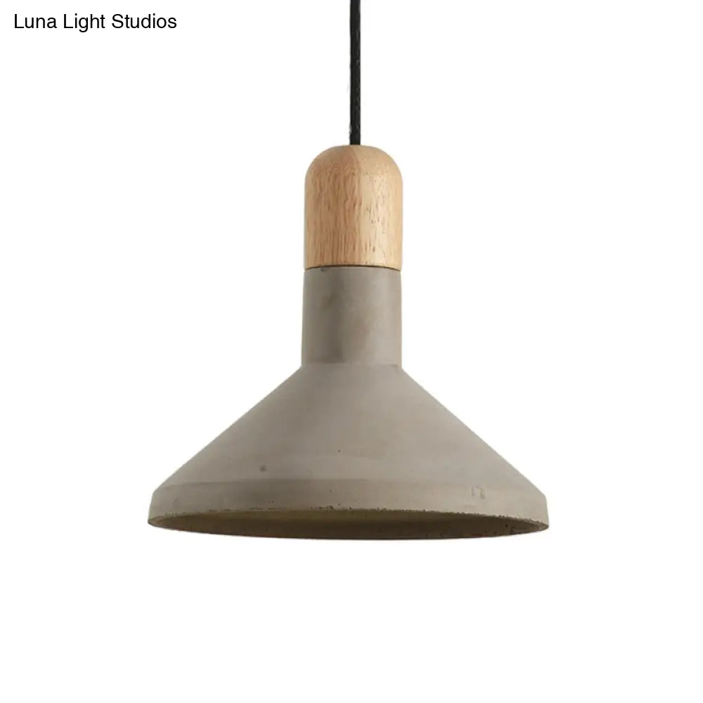 Grey And Wood Vintage Style Cement Pendant Light Kit - Flared Design 1 Head Ceiling Lamp