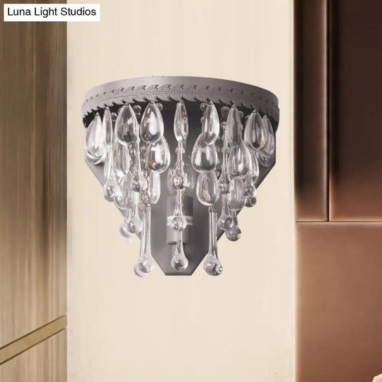 Grey/Bronze Crystal Sconce Light Minimalistic Tiered 1-Light Wall Mount For Bedroom Lighting