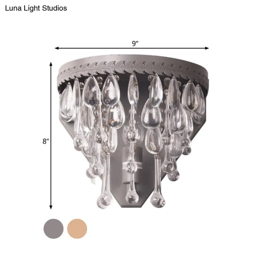 Grey/Bronze Crystal Sconce Light Minimalistic Tiered 1-Light Wall Mount For Bedroom Lighting