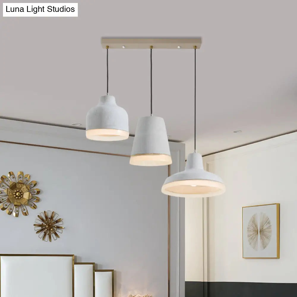 Grey Cement Pendant Lamp: Vintage Geometry With Linear/Round Canopy - Set Of 3 Hanging Bulbs