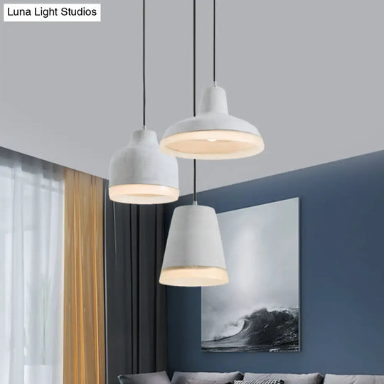 Grey Cement Pendant Lamp: Vintage Geometry With Linear/Round Canopy - Set Of 3 Hanging Bulbs