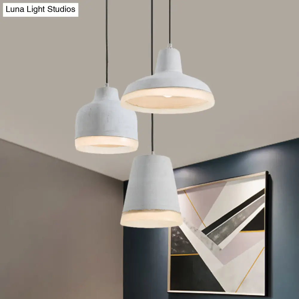 Vintage Cement Pendant Lamp With Multiple Hanging Geometry Bulbs - Grey (Linear/Round Canopy) /