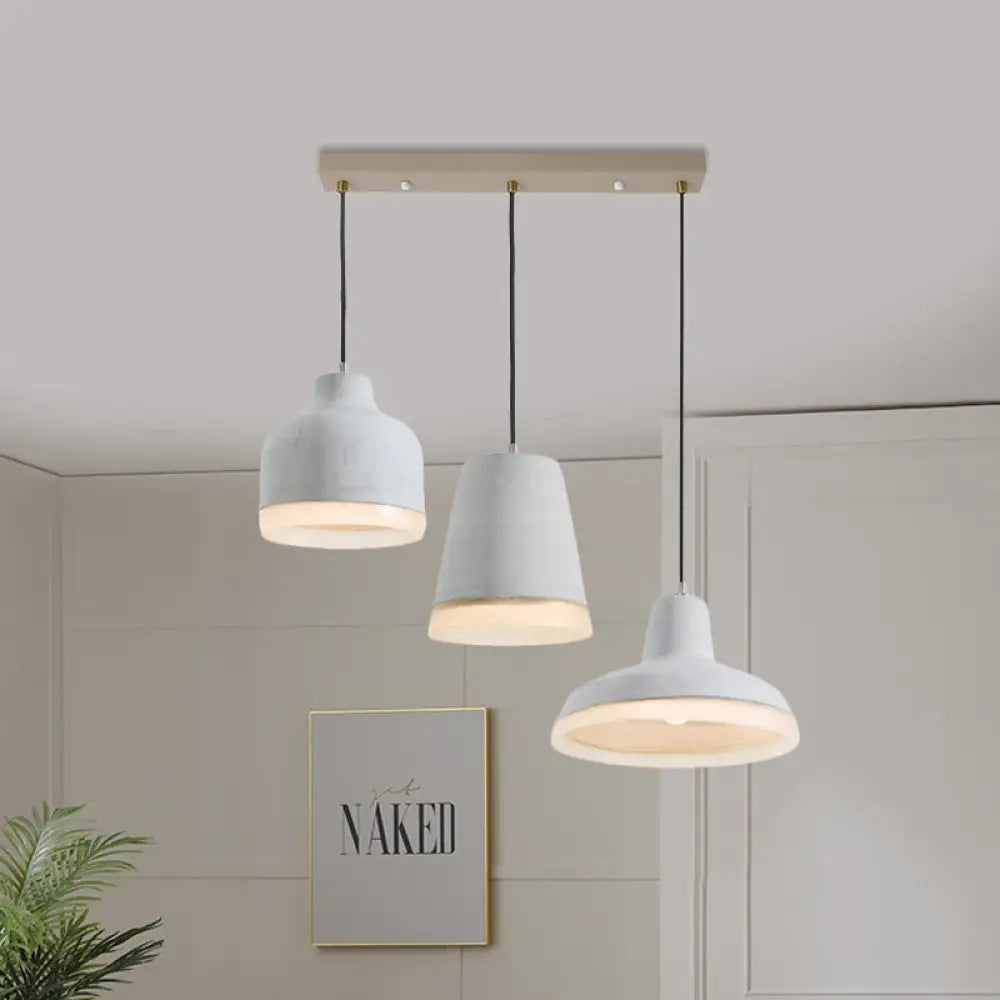 Grey Cement Pendant Lamp: Vintage Geometry With Linear/Round Canopy - Set Of 3 Hanging Bulbs /