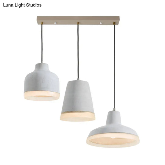 Vintage Cement Pendant Lamp With Multiple Hanging Geometry Bulbs - Grey (Linear/Round Canopy)