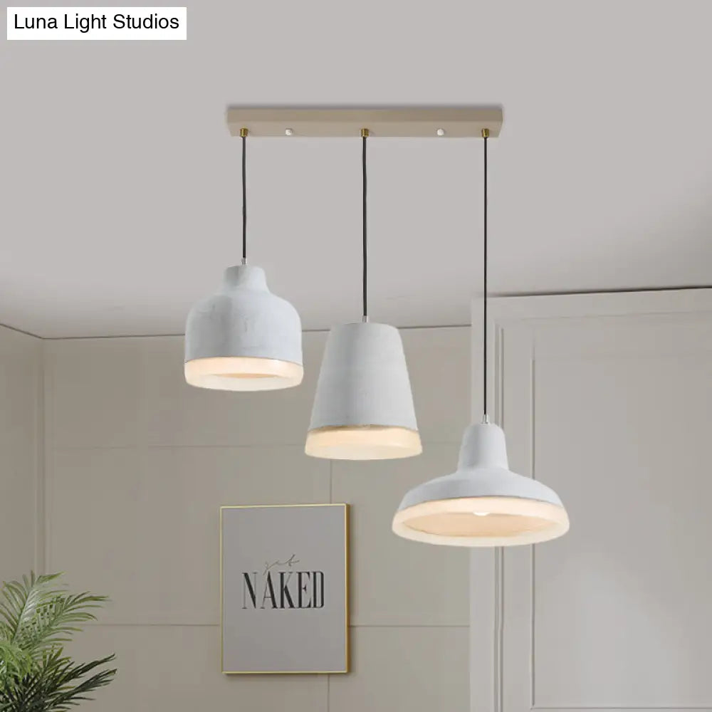 Vintage Cement Pendant Lamp With Multiple Hanging Geometry Bulbs - Grey (Linear/Round Canopy) /