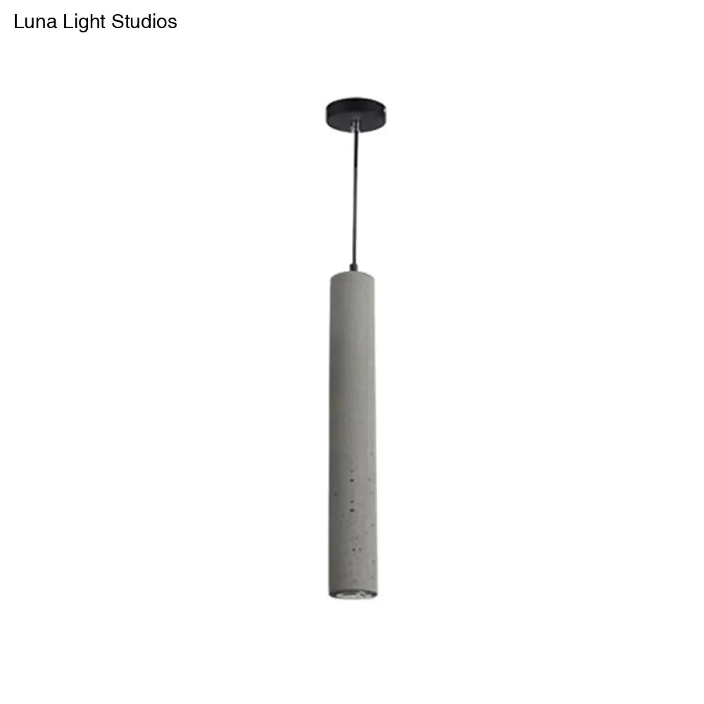 Grey Cement Tube Hanging Lamp: Minimalist Single-Bulb Ceiling Lighting For Dining Room