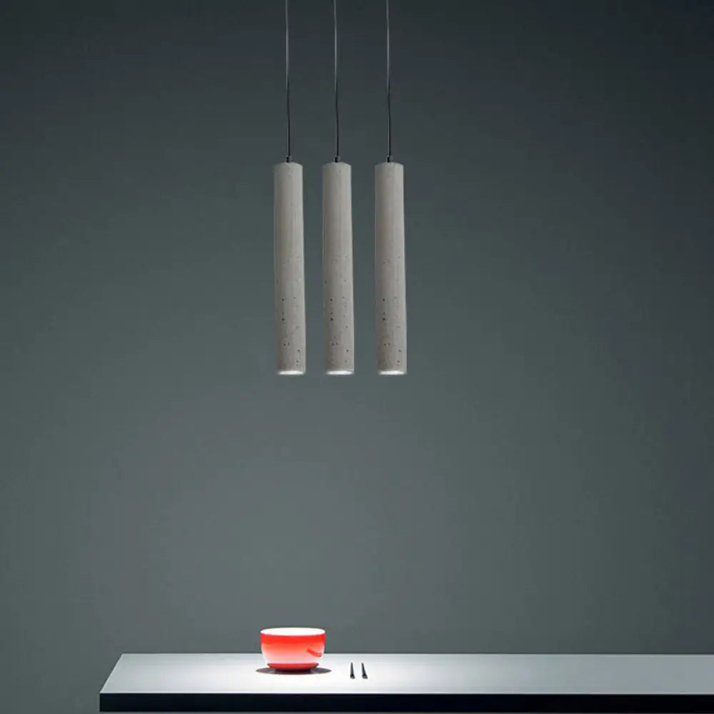 Grey Cement Tube Hanging Lamp: Minimalist Single-Bulb Ceiling Lighting For Dining Room