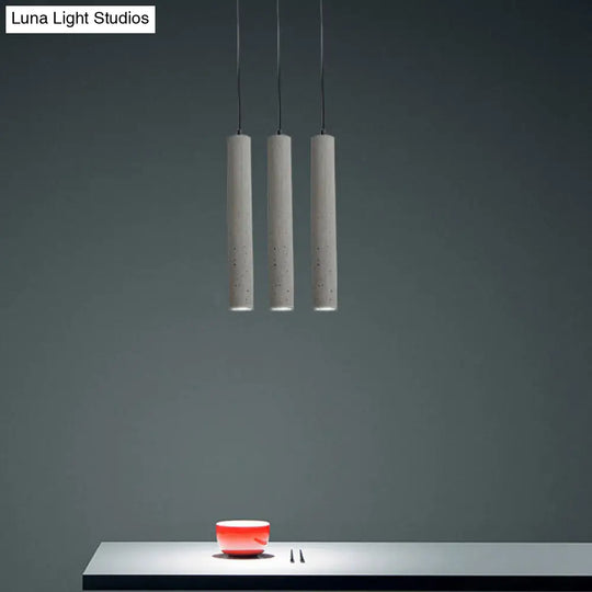 Tube-Shaped Cement Hanging Lamp For Minimalist Dining Rooms In Grey