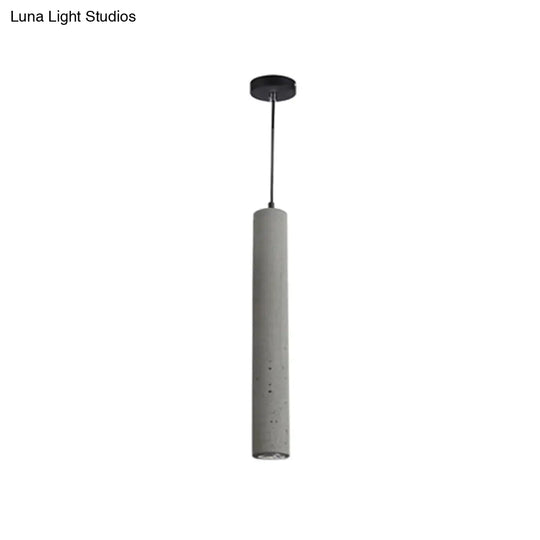 Tube-Shaped Cement Hanging Lamp For Minimalist Dining Rooms In Grey