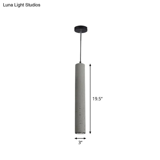 Grey Cement Tube Hanging Lamp: Minimalist Single-Bulb Ceiling Lighting For Dining Room