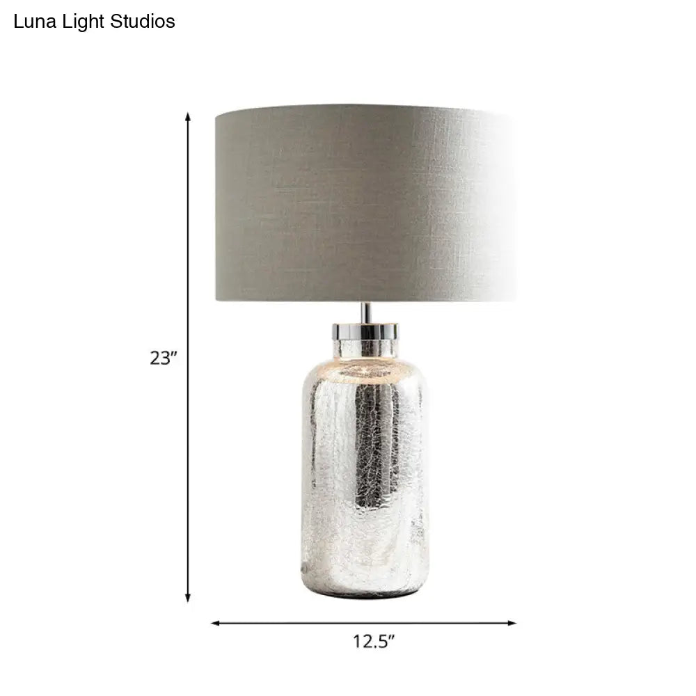 Grey Crackle Bottle Base Round Fabric Night Light: Countryside Table Lighting For Bedroom