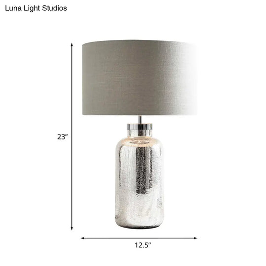 Grey Crackle Bottle Base Round Fabric Night Light: Countryside Table Lighting For Bedroom