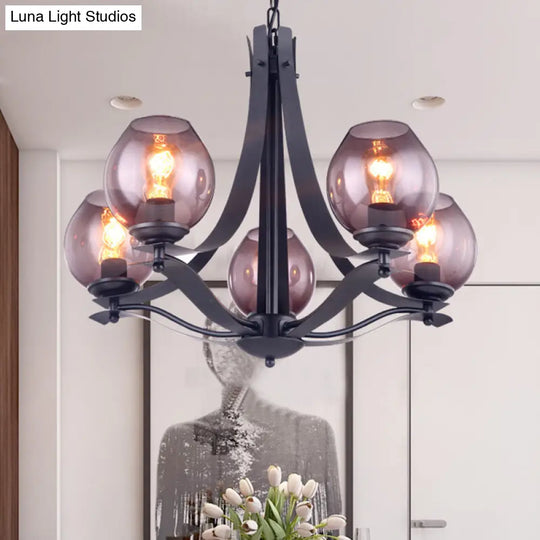 Contemporary Grey Glass Pendant Light With 5 Heads For Bedroom - Led Ceiling Chandelier