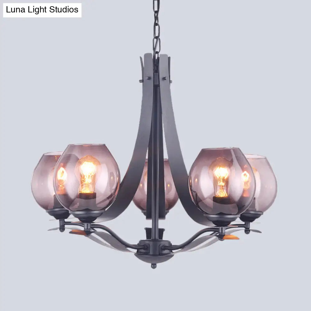 Contemporary Grey Glass Pendant Light With 5 Heads For Bedroom - Led Ceiling Chandelier