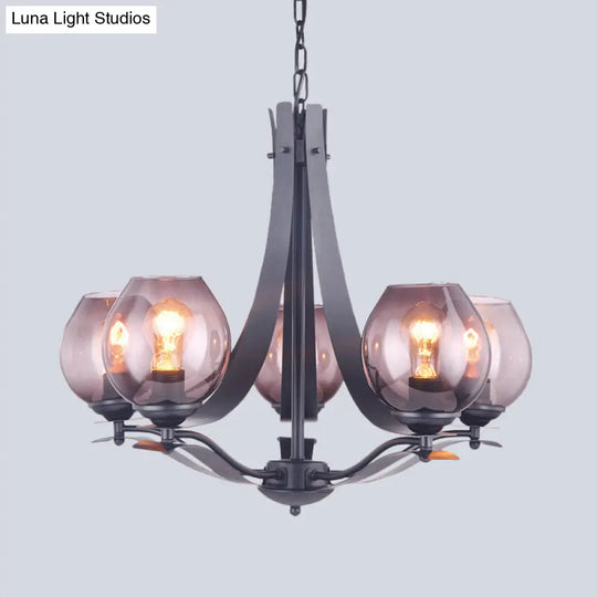 Contemporary Grey Glass Pendant Light With 5 Heads For Bedroom - Led Ceiling Chandelier