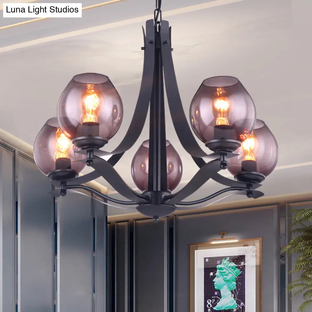 Contemporary Grey Glass Pendant Light With 5 Heads For Bedroom - Led Ceiling Chandelier