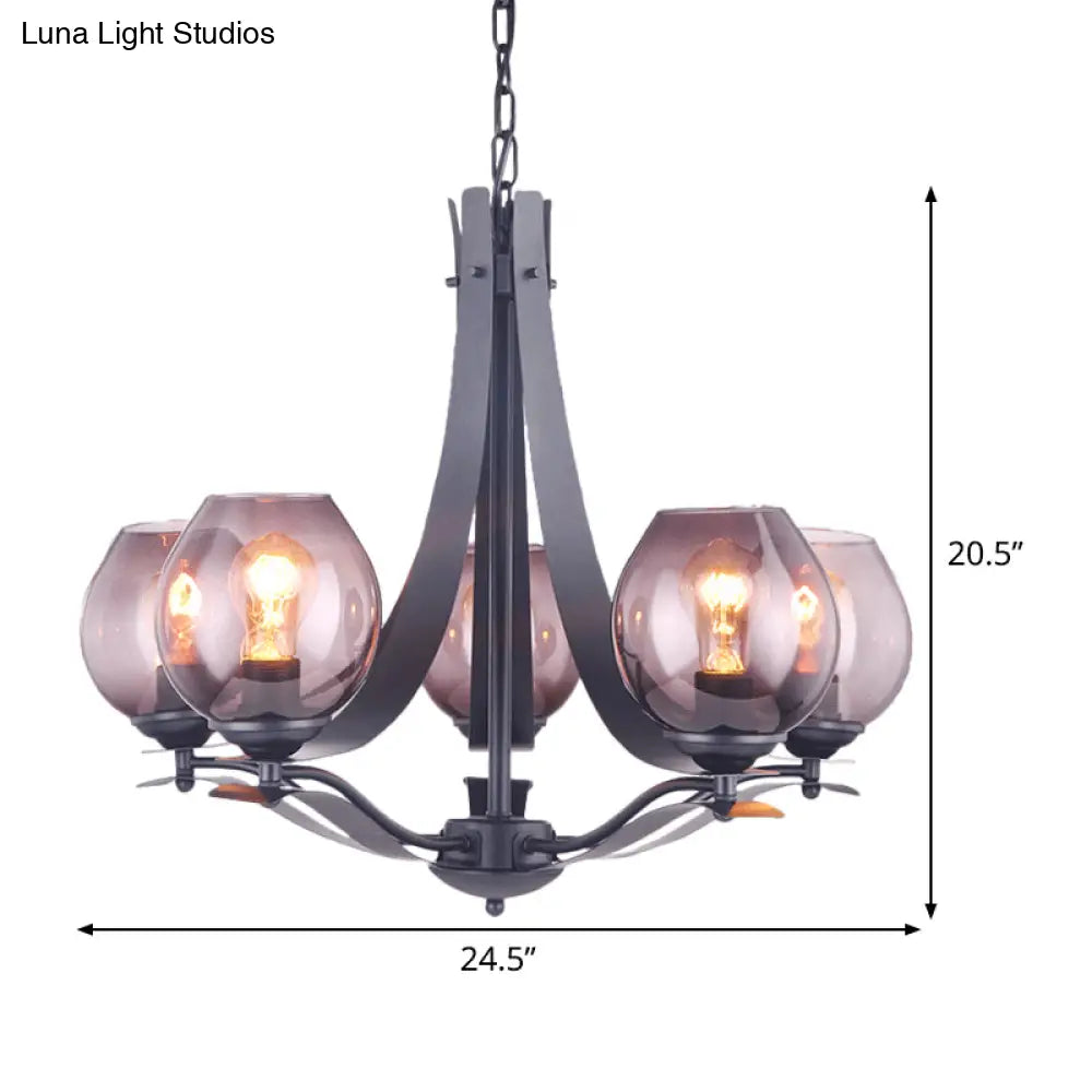 Grey Glass Bud Pendant Light With 5 Led Heads For Modern Bedroom Ceiling Chandelier