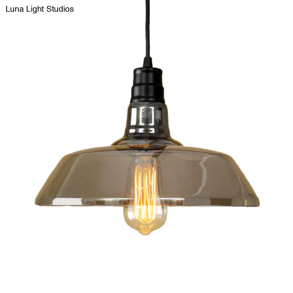 Grey Glass Industrial Barn Pendant Light For Living Room