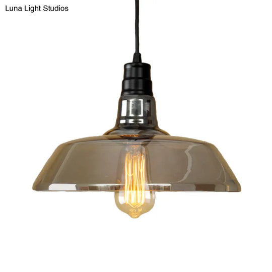 Grey Glass Industrial Barn Pendant Light For Living Room