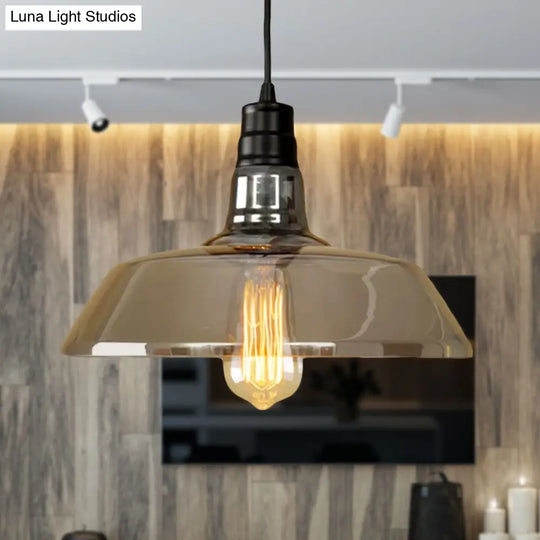 Barn-Shaped Grey Glass Industrial Pendant Light For Living Room Hanging Ceiling Fixture With Single