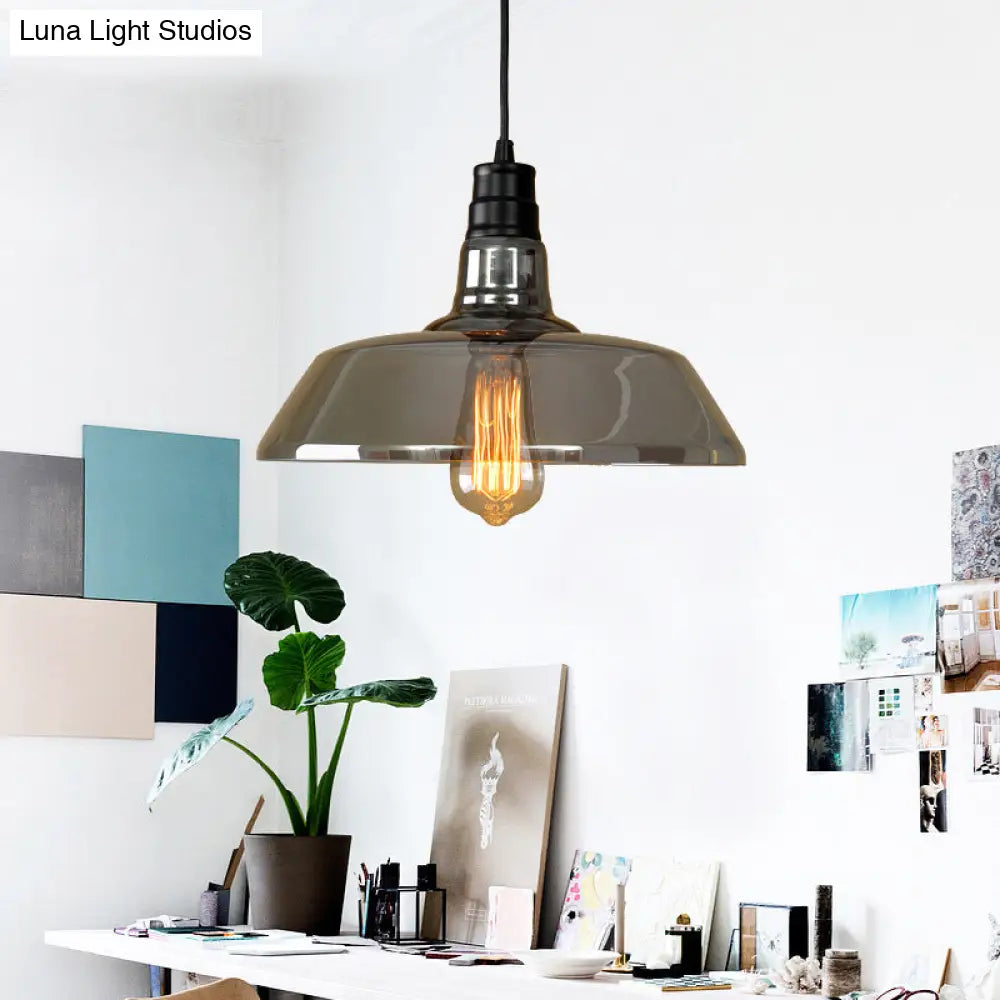 Grey Glass Industrial Barn Pendant Light For Living Room