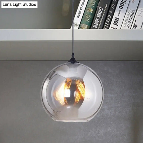 1-Light Industrial Globe Pendant Lighting In Black With Grey Glass Shade For Indoor Use