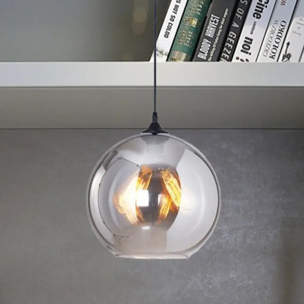 Grey Glass Industrial Pendant Light With Black Fixture For Indoor Use