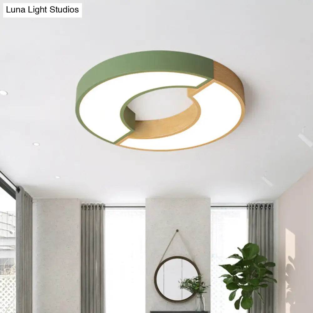 Grey/Green-Wood Double Arch Flushmount Nordic Iron Led Ceiling Mounted Light - 16.5/20.5 Diameter