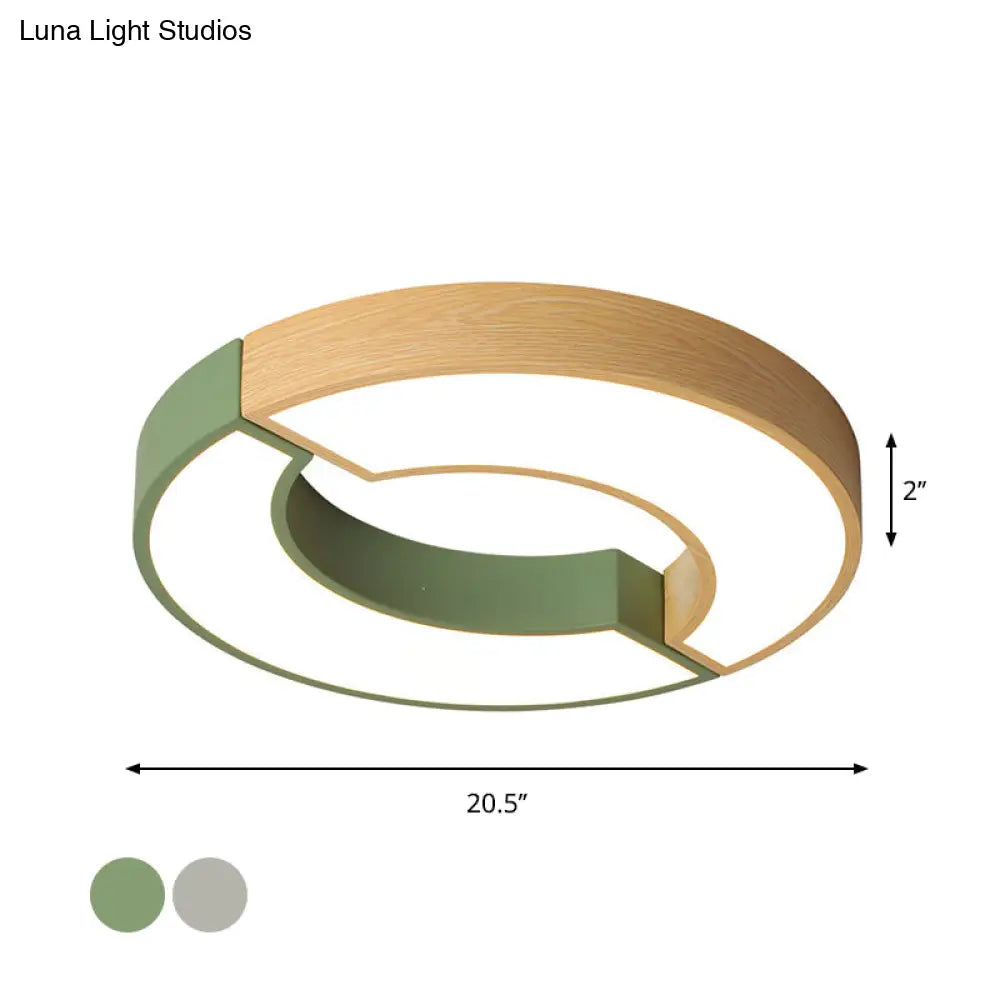 Grey/Green - Wood Double Arch Flushmount Nordic Iron Led Ceiling Mounted Light - 16.5’/20.5’