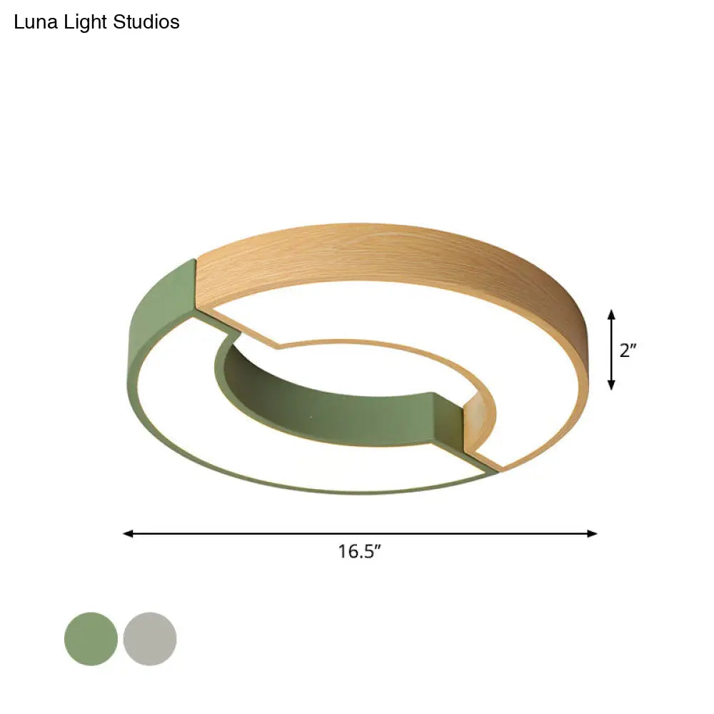 Grey/Green - Wood Double Arch Flushmount Nordic Iron Led Ceiling Mounted Light - 16.5’/20.5’