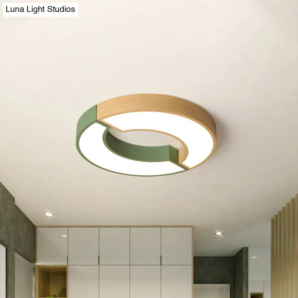 Grey/Green-Wood Double Arch Flushmount Nordic Iron Led Ceiling Mounted Light - 16.5/20.5 Diameter