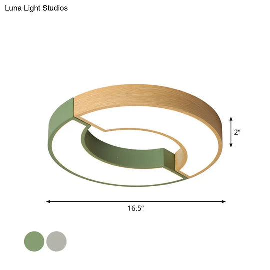 Grey/Green-Wood Double Arch Flushmount Nordic Iron Led Ceiling Mounted Light - 16.5/20.5 Diameter