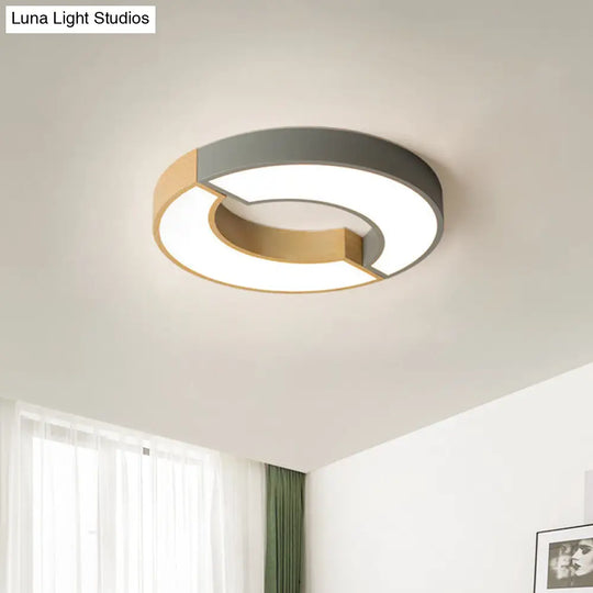 Grey/Green-Wood Double Arch Flushmount Nordic Iron Led Ceiling Mounted Light - 16.5/20.5 Diameter