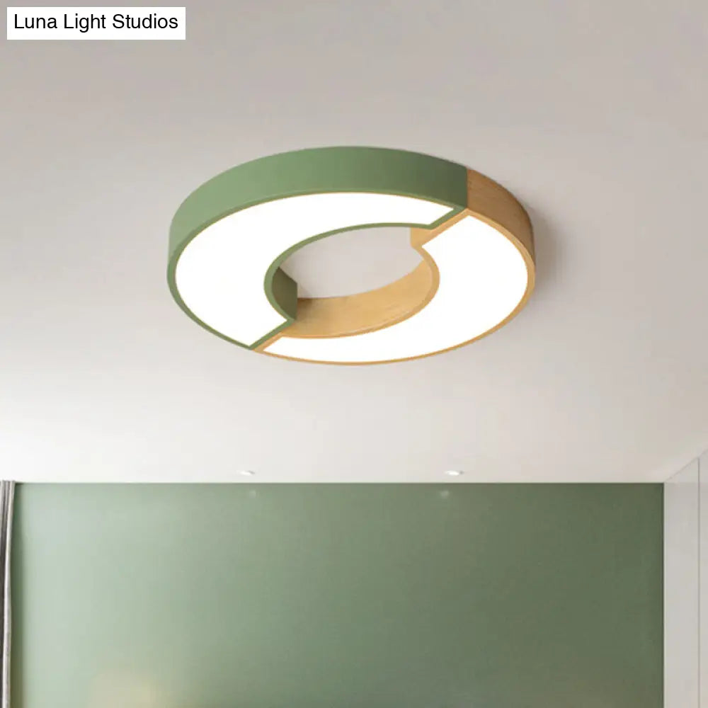 Grey/Green-Wood Double Arch Flushmount Nordic Iron Led Ceiling Mounted Light - 16.5/20.5 Diameter