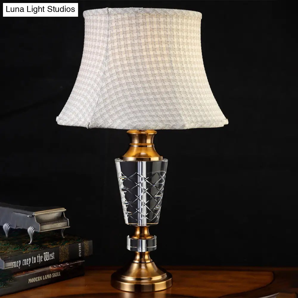 Grey Hand-Cut Crystal 1-Head Nightstand Lamp With Contemporary Tapered Design