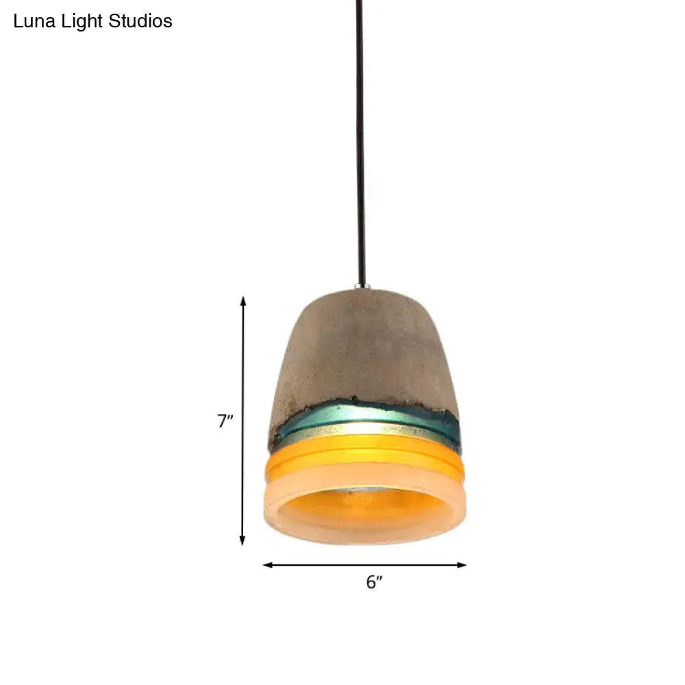 Grey Industrial Bucket Pendant Light - 1 Head Cement And Resin Hanging Ceiling Lamp For Restaurants