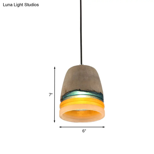 Grey Industrial Bucket Pendant Light - 1 Head Cement And Resin Hanging Ceiling Lamp For Restaurants