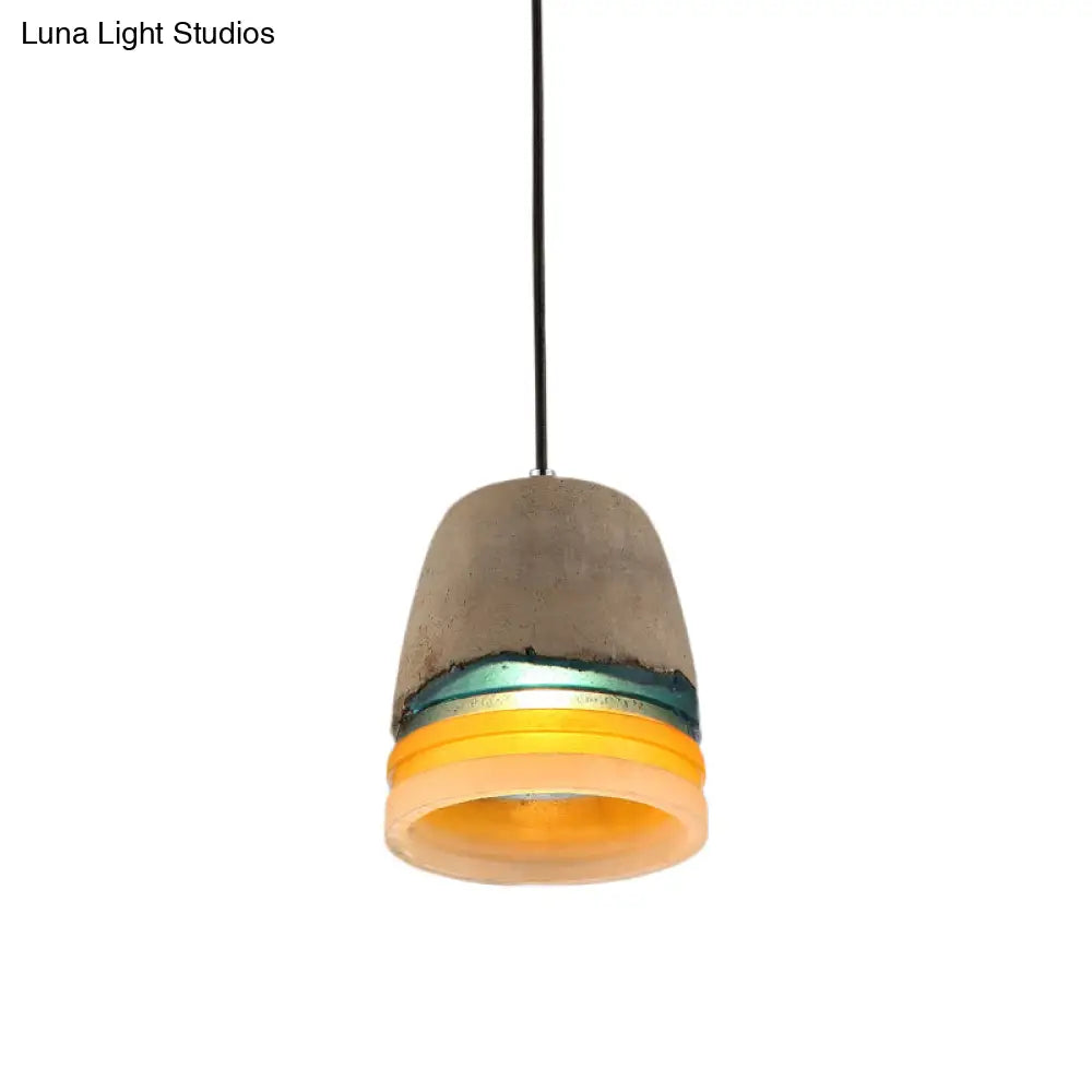 Grey Industrial Bucket Pendant Light - 1 Head Cement And Resin Hanging Ceiling Lamp For Restaurants