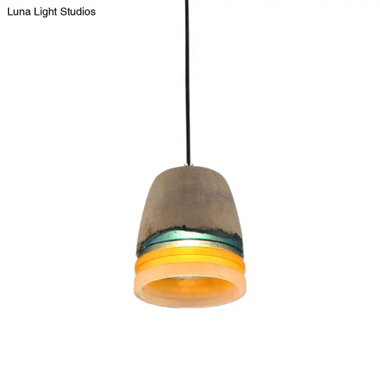 Grey Industrial Bucket Pendant Light - 1 Head Cement And Resin Hanging Ceiling Lamp For Restaurants