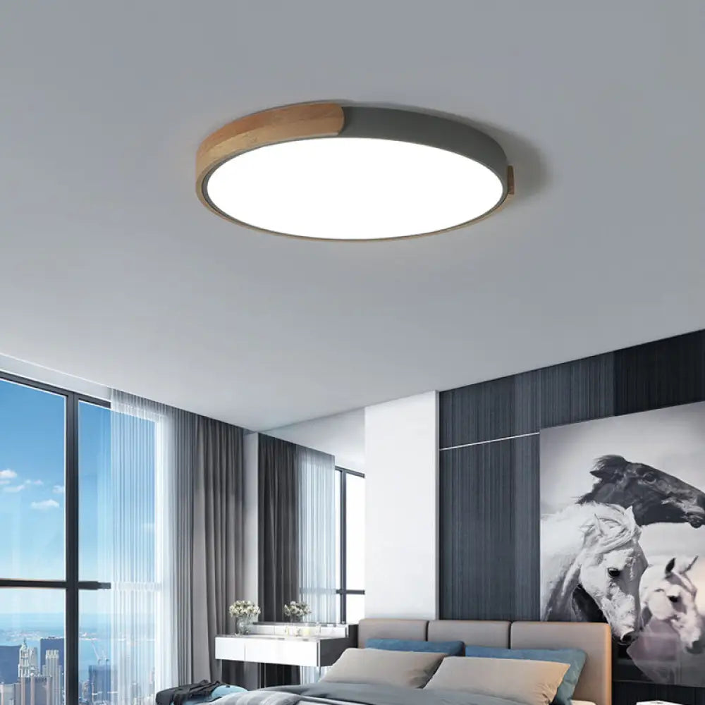 Grey Led Ceiling Light With Simplicity Acrylic Flush Mount And Wood Accents / 10.5’ Warm