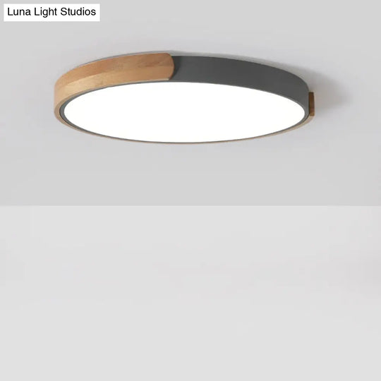 Grey Led Ceiling Light With Simplicity Acrylic Flush Mount And Wood Accents