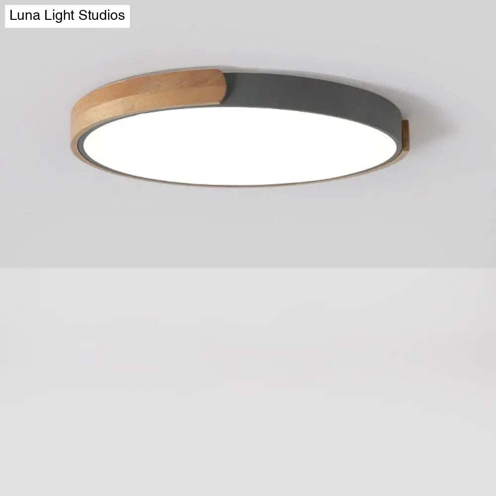 Grey Led Ceiling Light With Simplicity Acrylic Flush Mount And Wood Accents