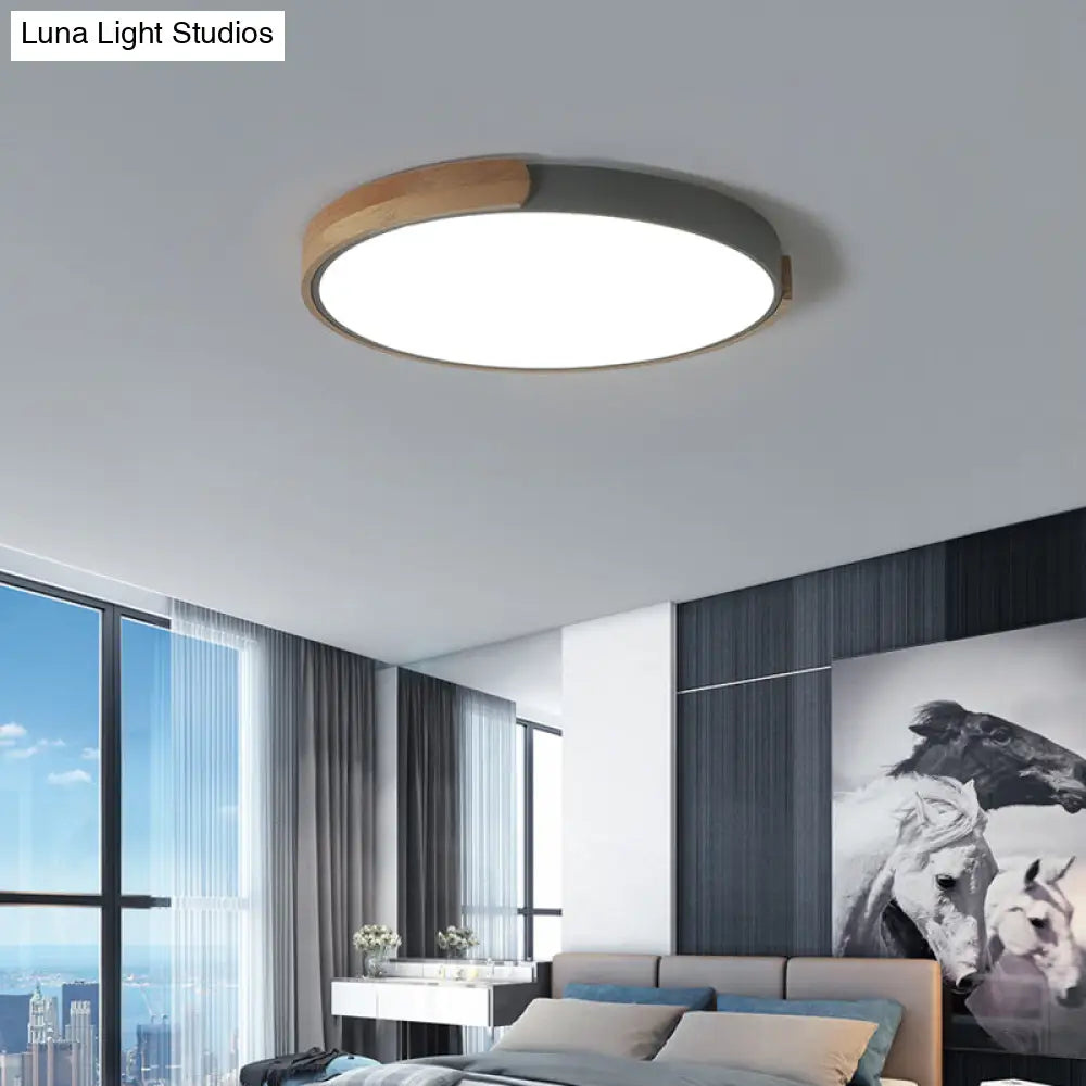 Grey Led Ceiling Light With Simplicity Acrylic Flush Mount And Wood Accents / 10.5 Warm