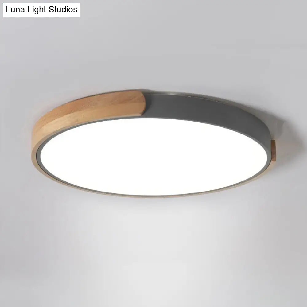 Grey Led Ceiling Light With Simplicity Acrylic Flush Mount And Wood Accents