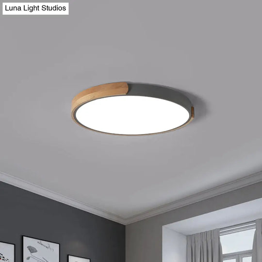 Grey Led Ceiling Light With Simplicity Acrylic Flush Mount And Wood Accents