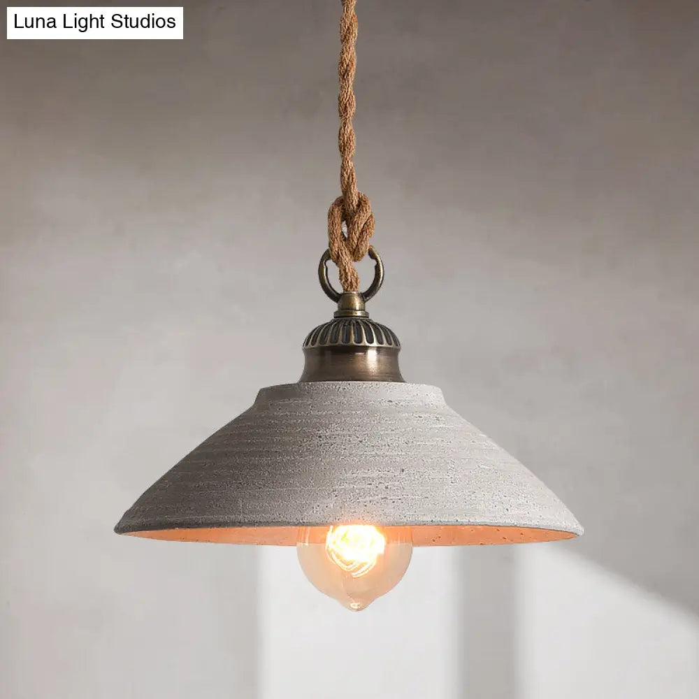 Minimalist Grey Cement Bowl Pendant Light For Dining Room Ceiling / A