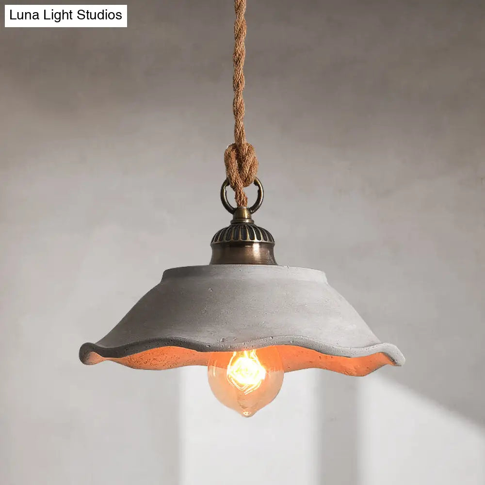 Minimalist Grey Cement Bowl Pendant Light For Dining Room Ceiling / B