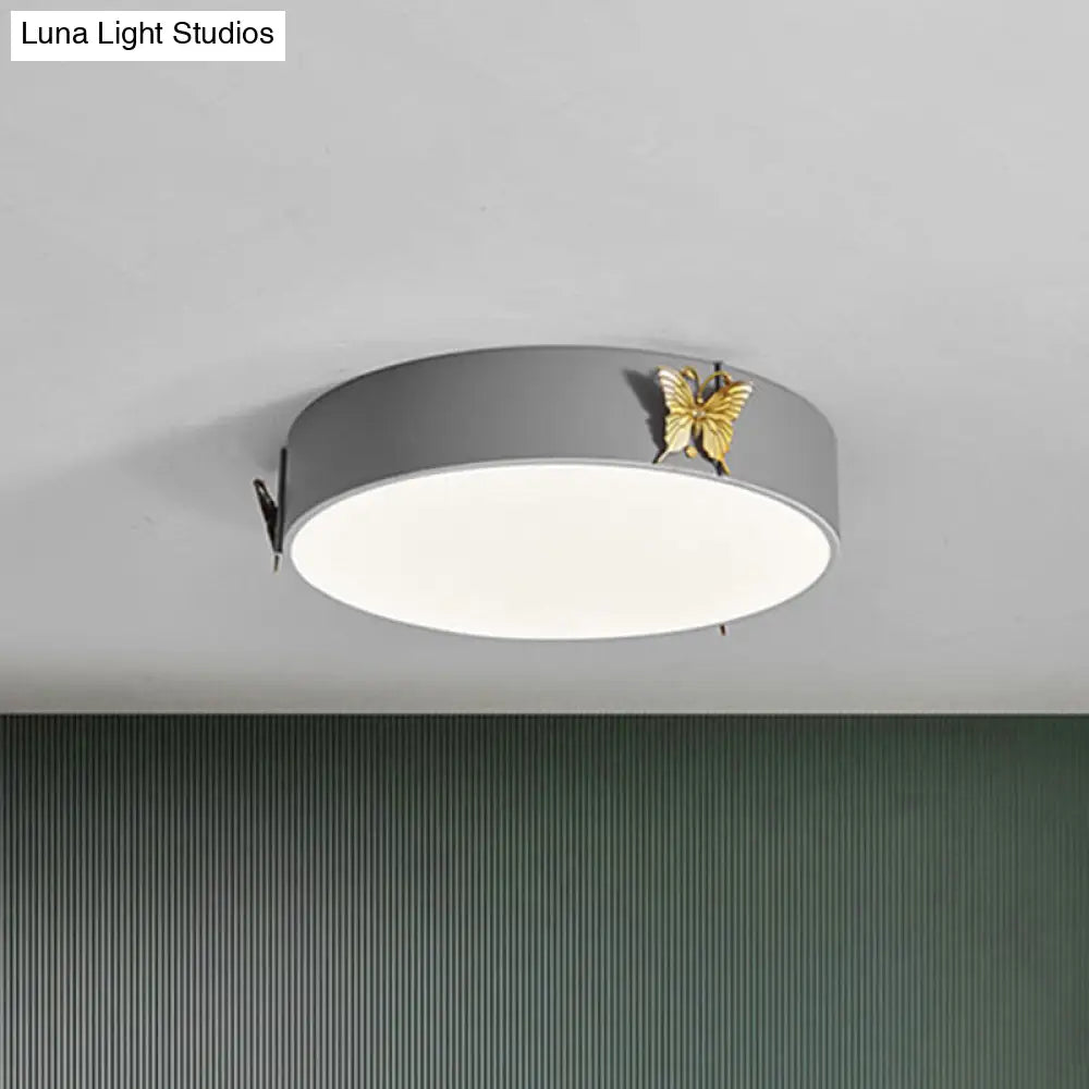 Grey Nordic Butterfly Drum Led Ceiling Light For Bedroom With White/Warm / White