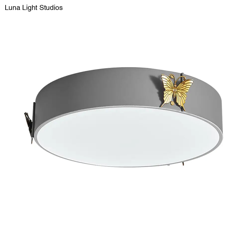 Grey Nordic Butterfly Drum Led Ceiling Light For Bedroom With White/Warm